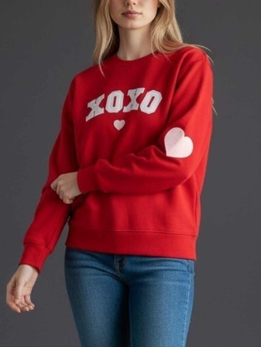 XOXO Heart Sleeve Sweatshirt Red Pullover Top Size Small